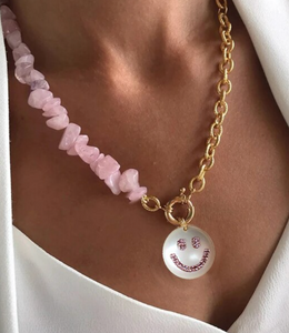 Pink Rock Smiley Face Necklace