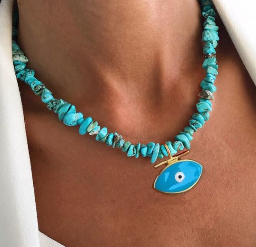 Aqua Rock Evil Eye Necklace