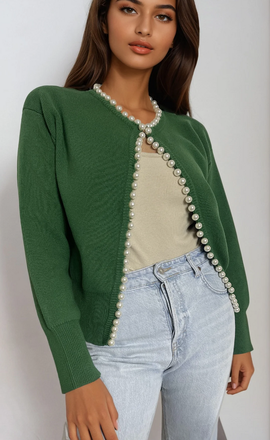 Charlotte Pearl Trim Cardigan | Hunter Green
