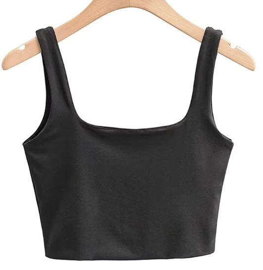 Square Neck Crop Top-Black