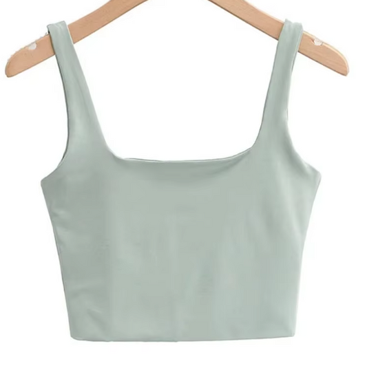 Square Neck Crop Top-Green