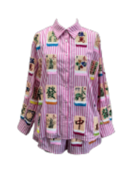 Mahjong Cotton Button Down | Pink & White