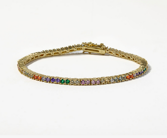 Baby Heiress Tennis Bracelet - Gold|Rainbow Diamondettes