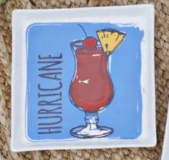 Set of six New Orleans cocktail appetizer plates with iconic drink illustrations