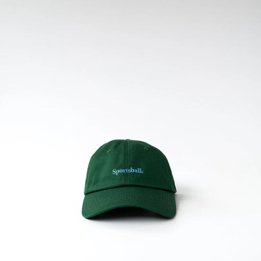 Sportsball unstructured cotton dad hat with adjustable fabric strap and brass buckle