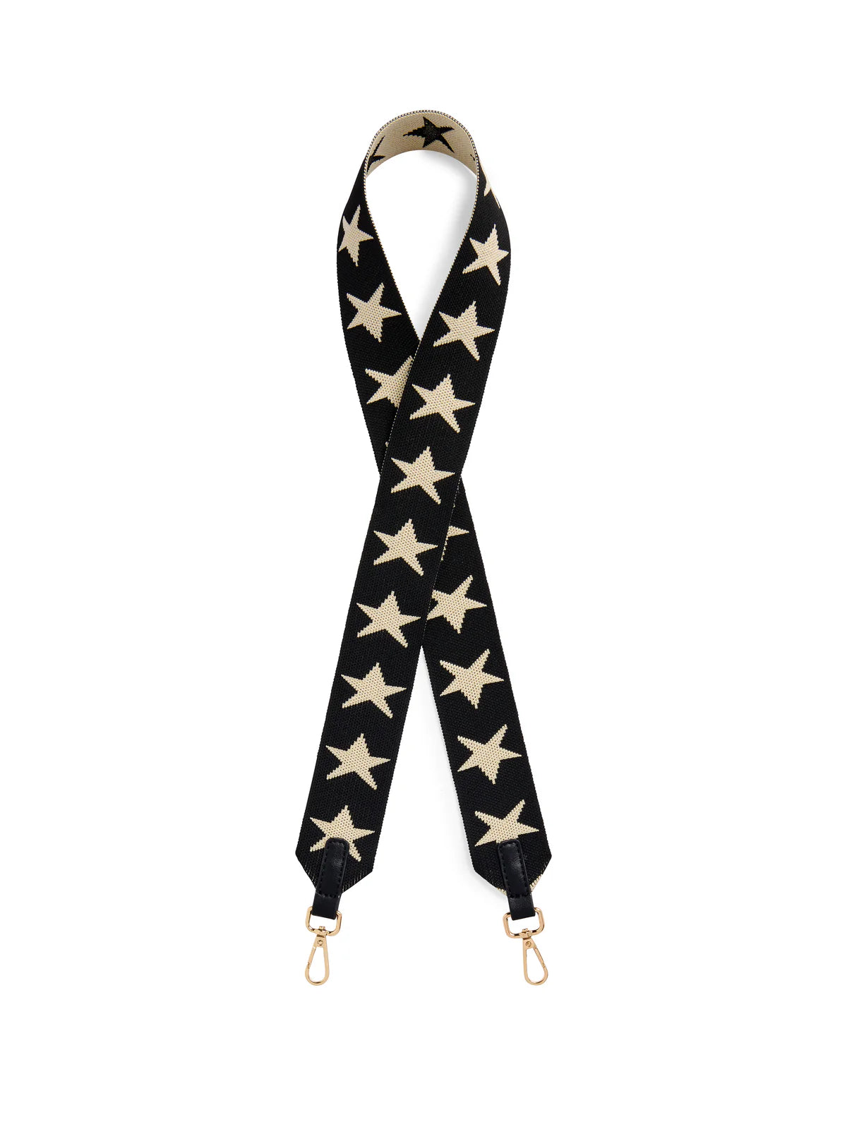 Black strap with beige star pattern on a white background