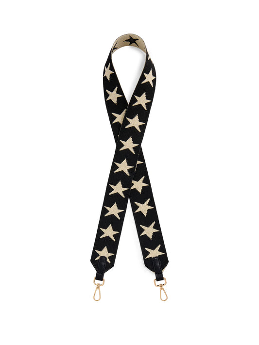 Black strap with beige star pattern on a white background