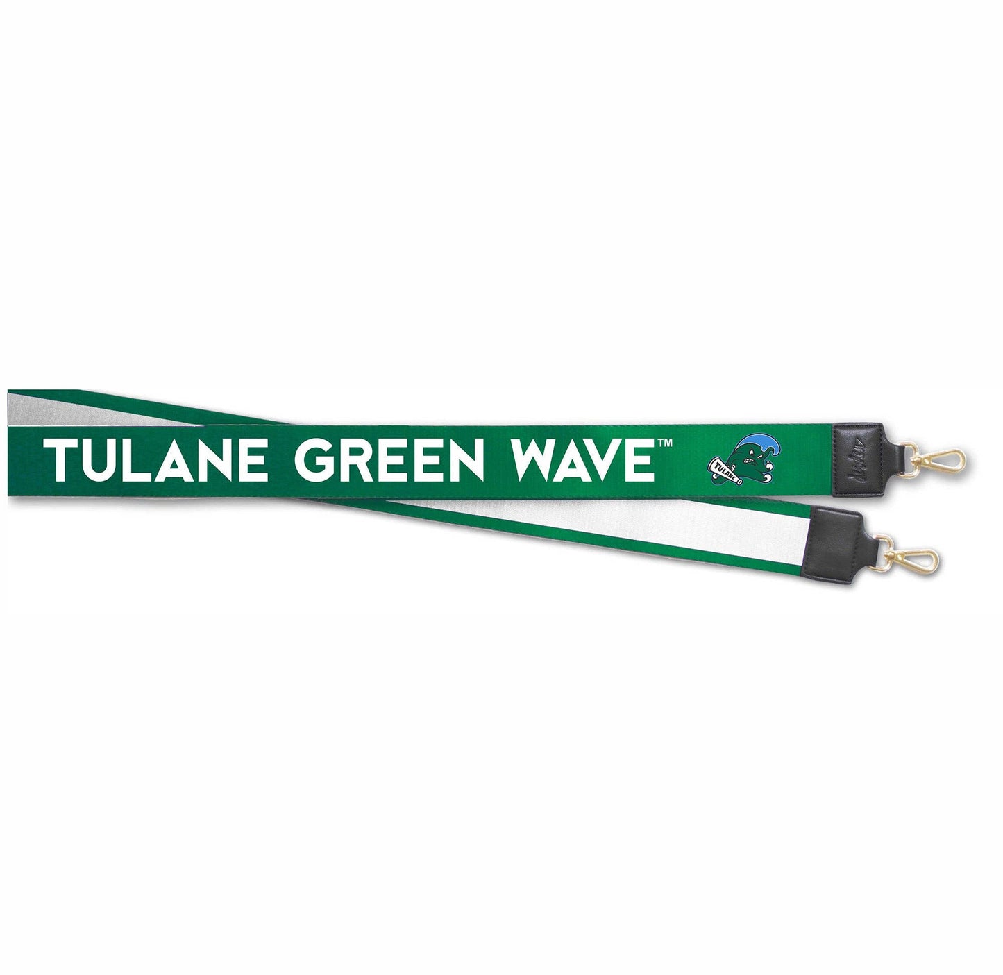 Tulane Green Wave Hailey purse strap with full color design brass hardware and vegan leather tabs