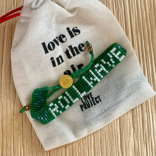 Tulane Roll Wave seed bead LOVE bracelet handmade with adjustable pull tie closure