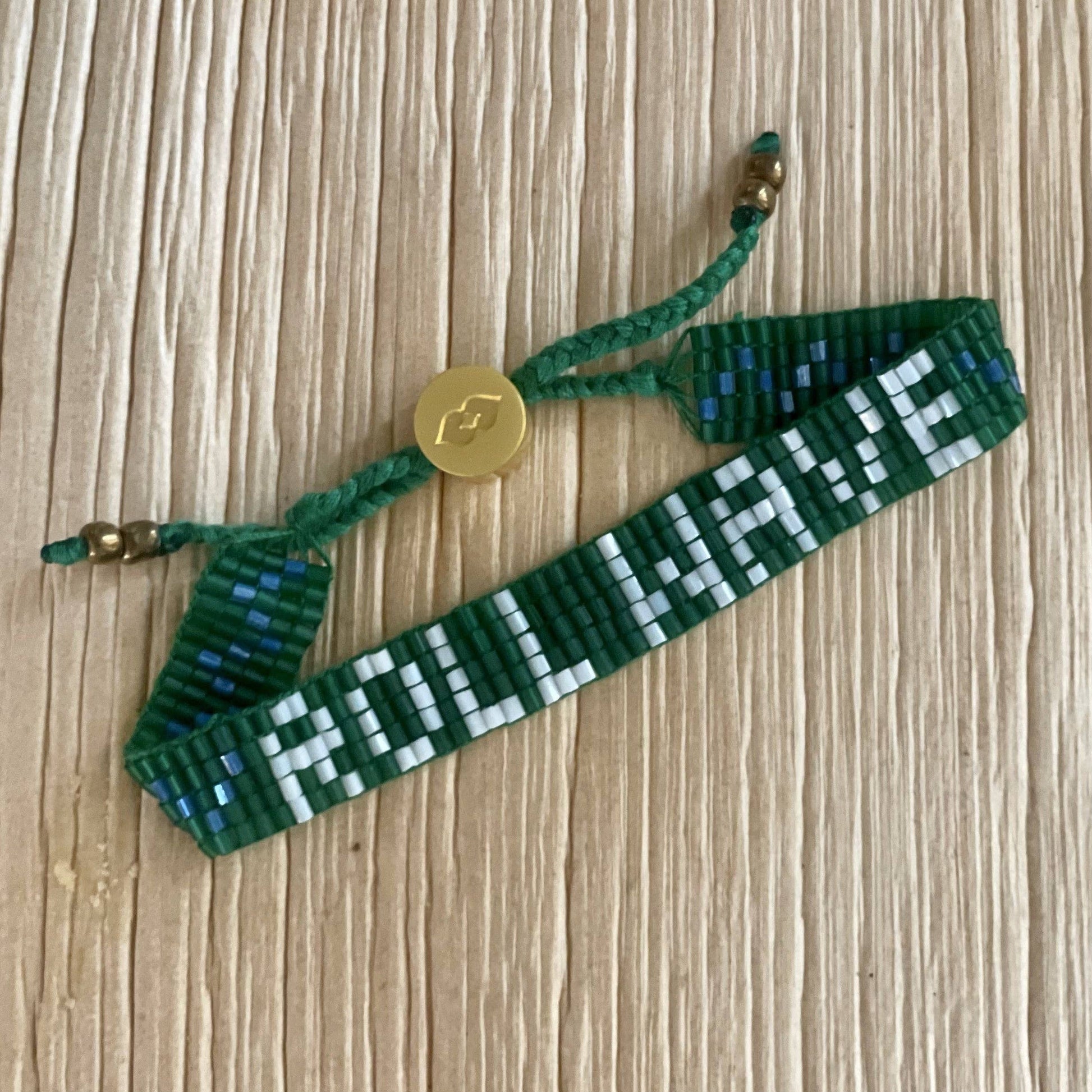 Tulane Roll Wave seed bead LOVE bracelet handmade with adjustable pull tie closure