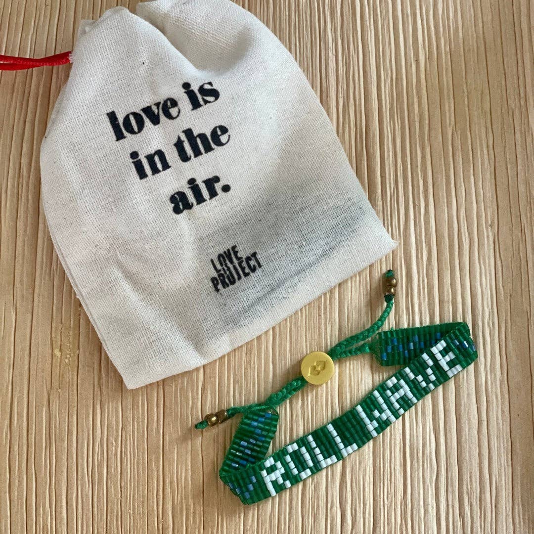 Tulane Roll Wave seed bead LOVE bracelet handmade with adjustable pull tie closure