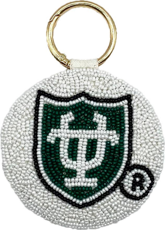 Tulane beaded keychain with school color beads and gold key ring