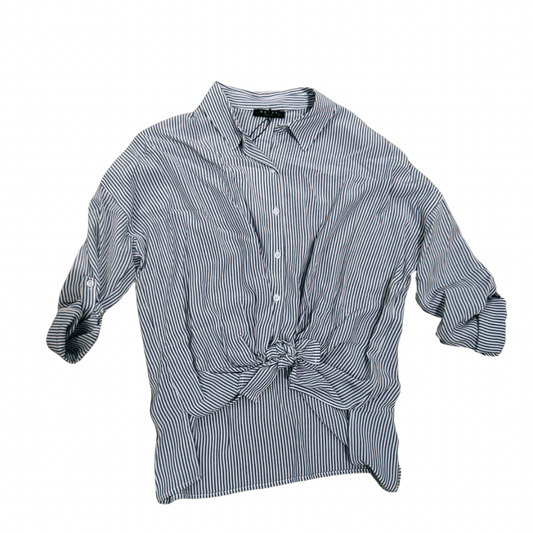 Navy Stripe Button Down Cargo Pocket