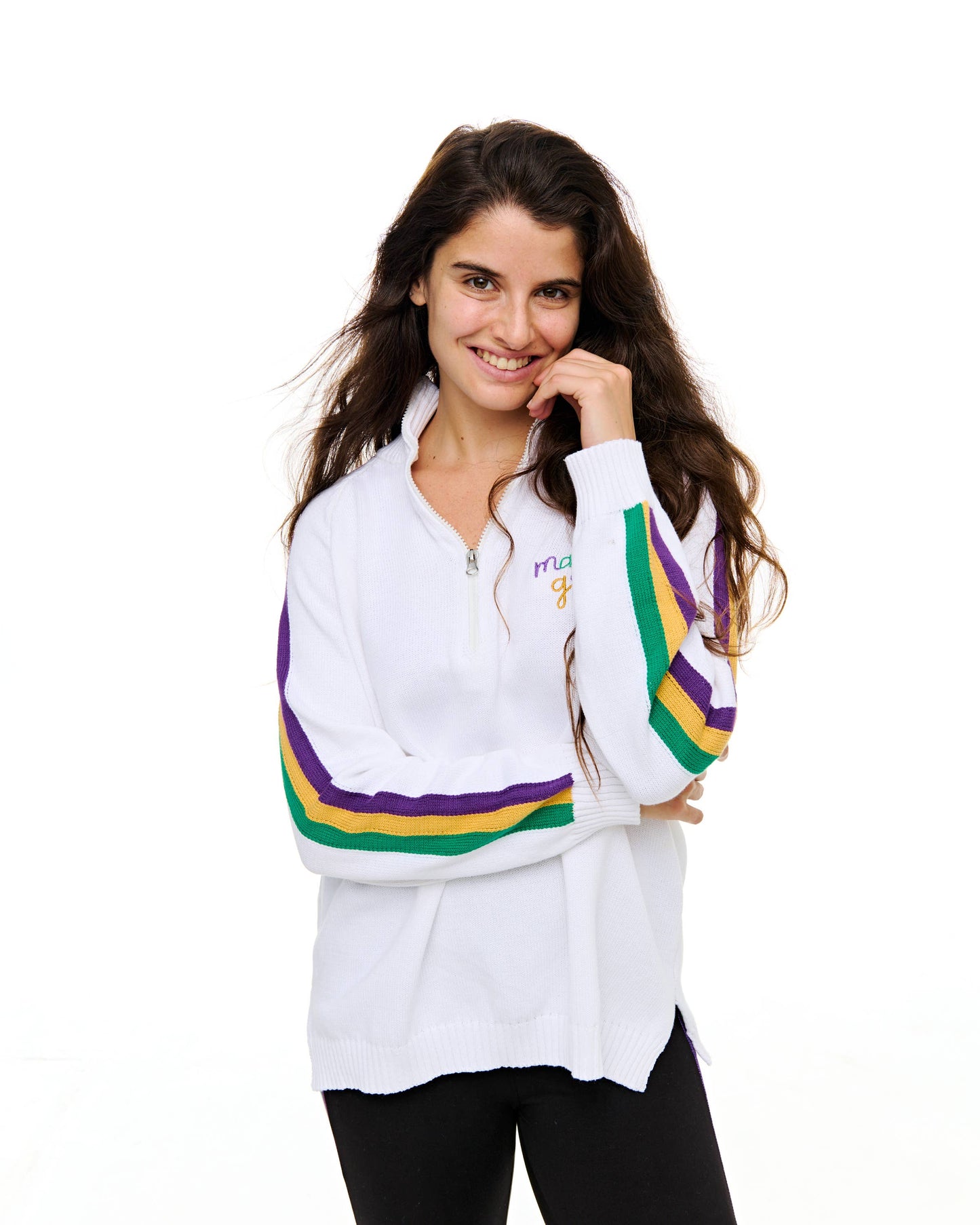 Mardi Gras quarter zip sweater *was $78