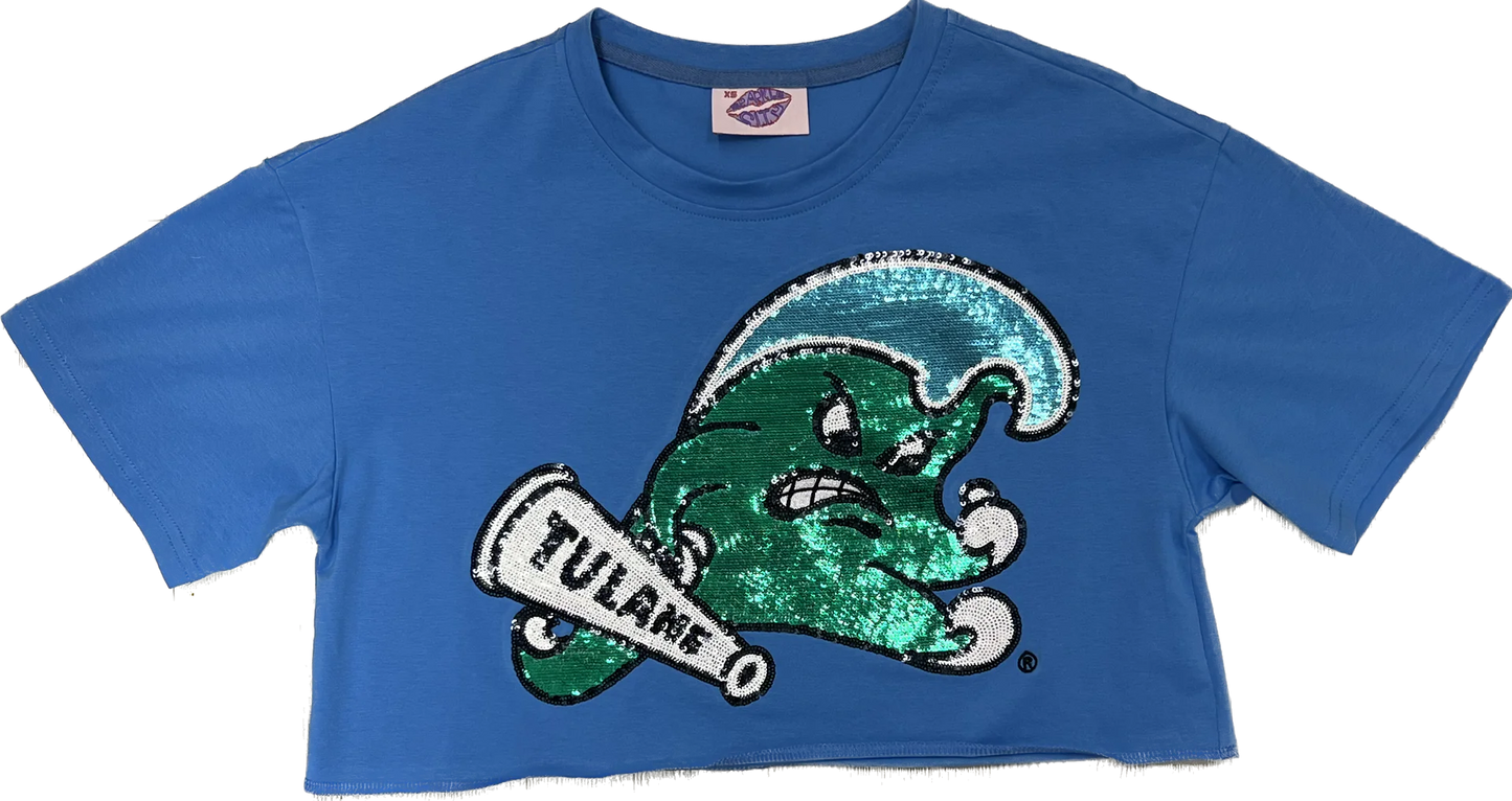 Sequin Angry Wave Crop Tee