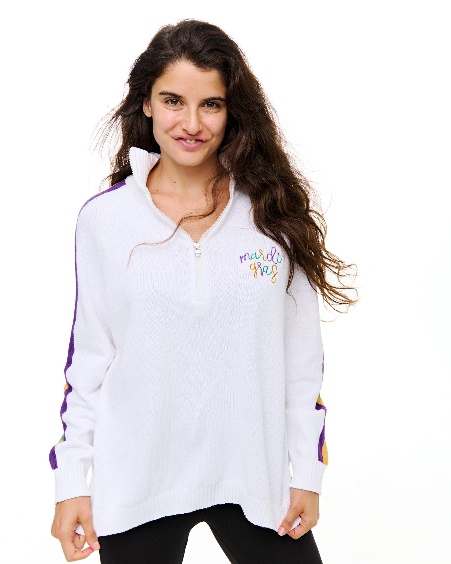Mardi Gras quarter zip sweater *was $78
