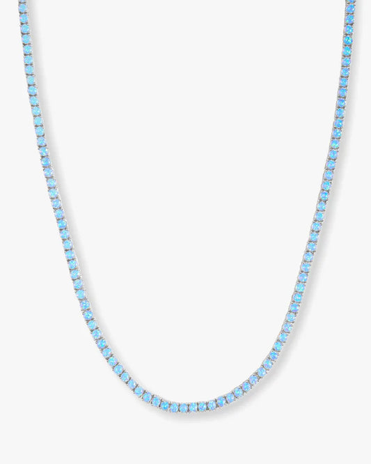Grand Heiress Tennis Necklace - 18" Gold|Blue Opal