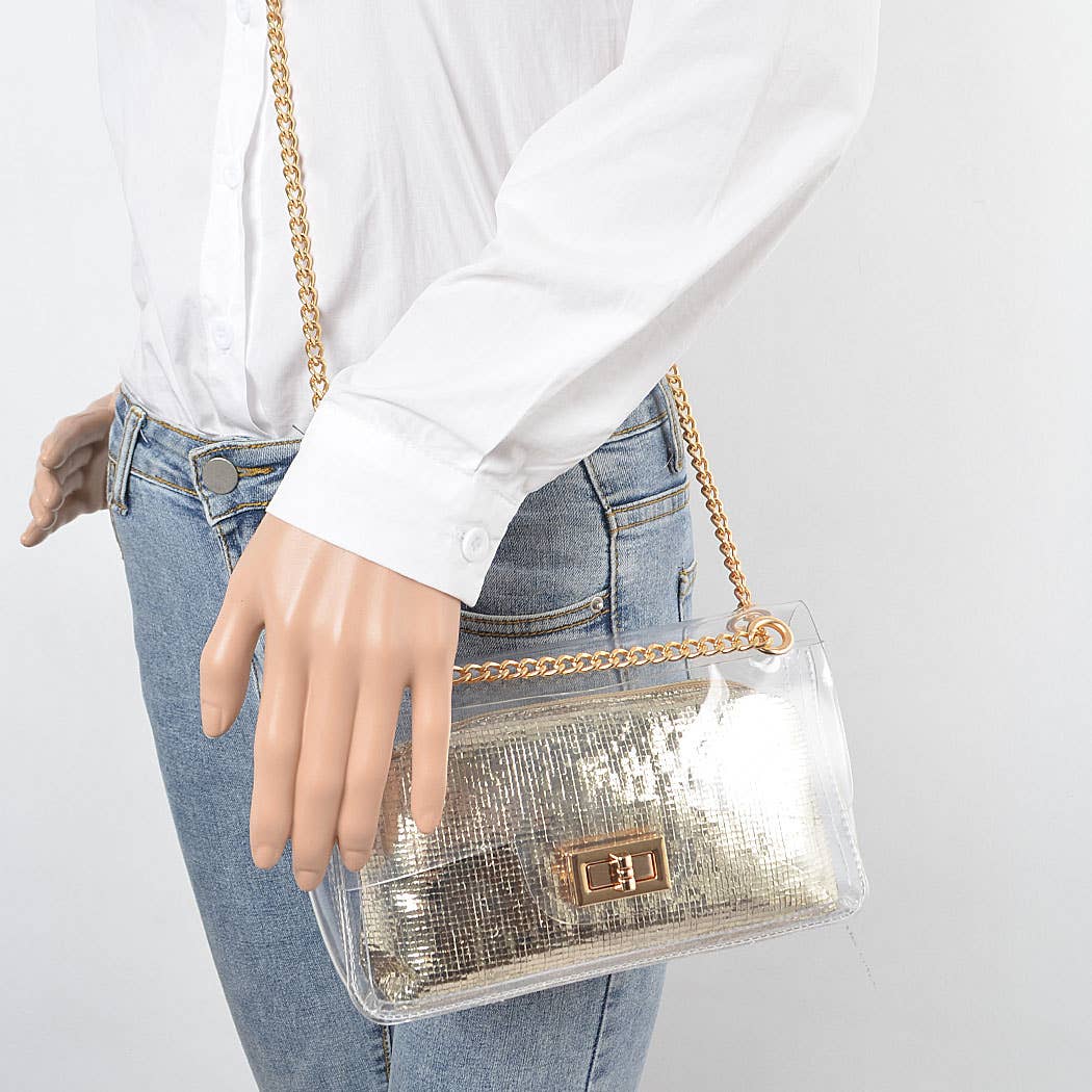 Luxe Clear Clutch With Gold Pouch