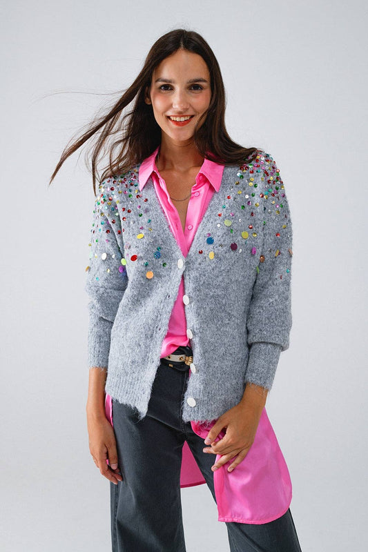 Sequin Cardigan in Gray