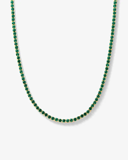 Grand Heiress Tennis Necklace 18" - Gold|Emerald