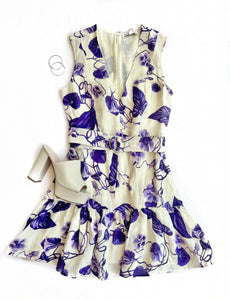 Viola Mini Dress - White Pansy