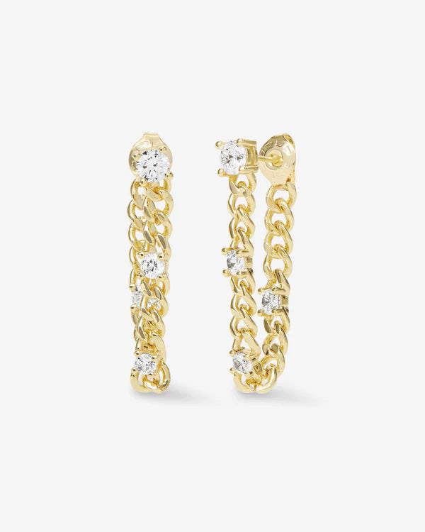 Julian Triple Diamond Soft Chain Hoops - Gold|Diamondettes