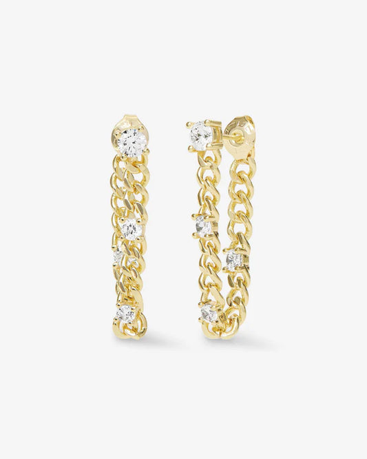 Julian Triple Diamond Soft Chain Hoops - Gold|Diamondettes