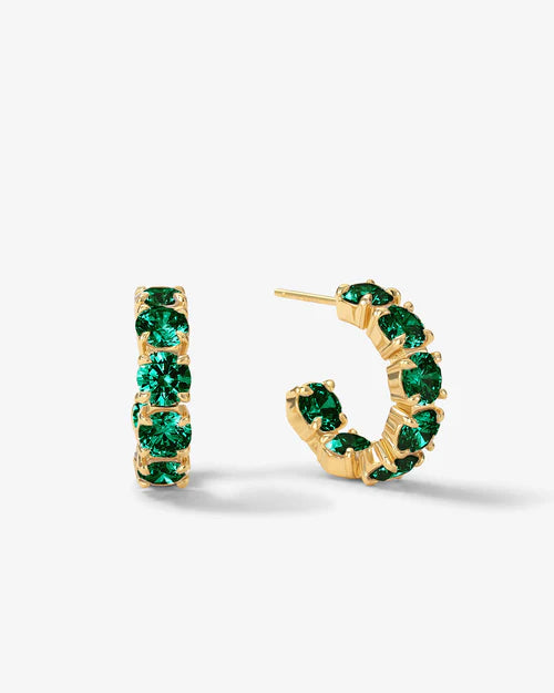 Oh She Fancy Hoops .75" - Gold|Emerald