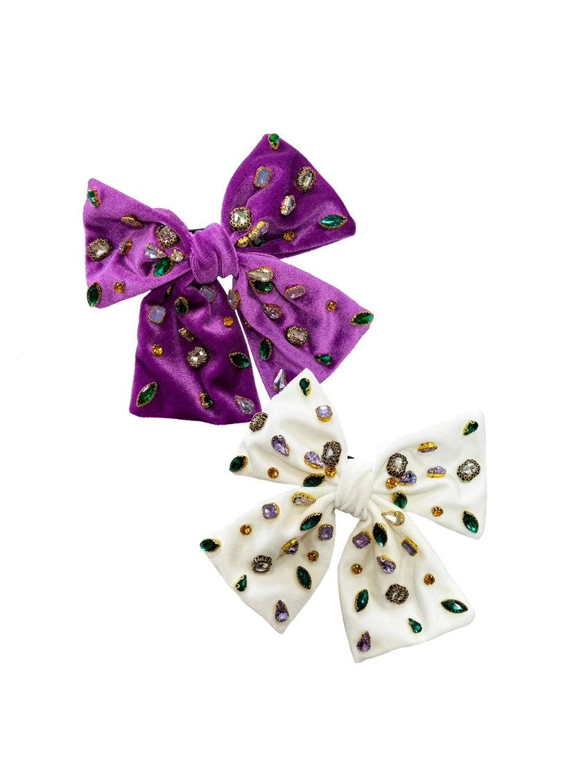 Bejeweled Mardi Gras Velvet Bow