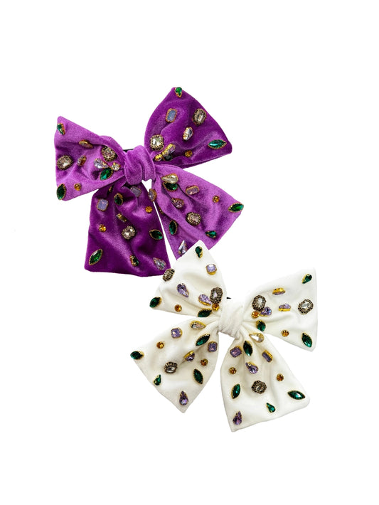 Bejeweled Mardi Gras Velvet Bow