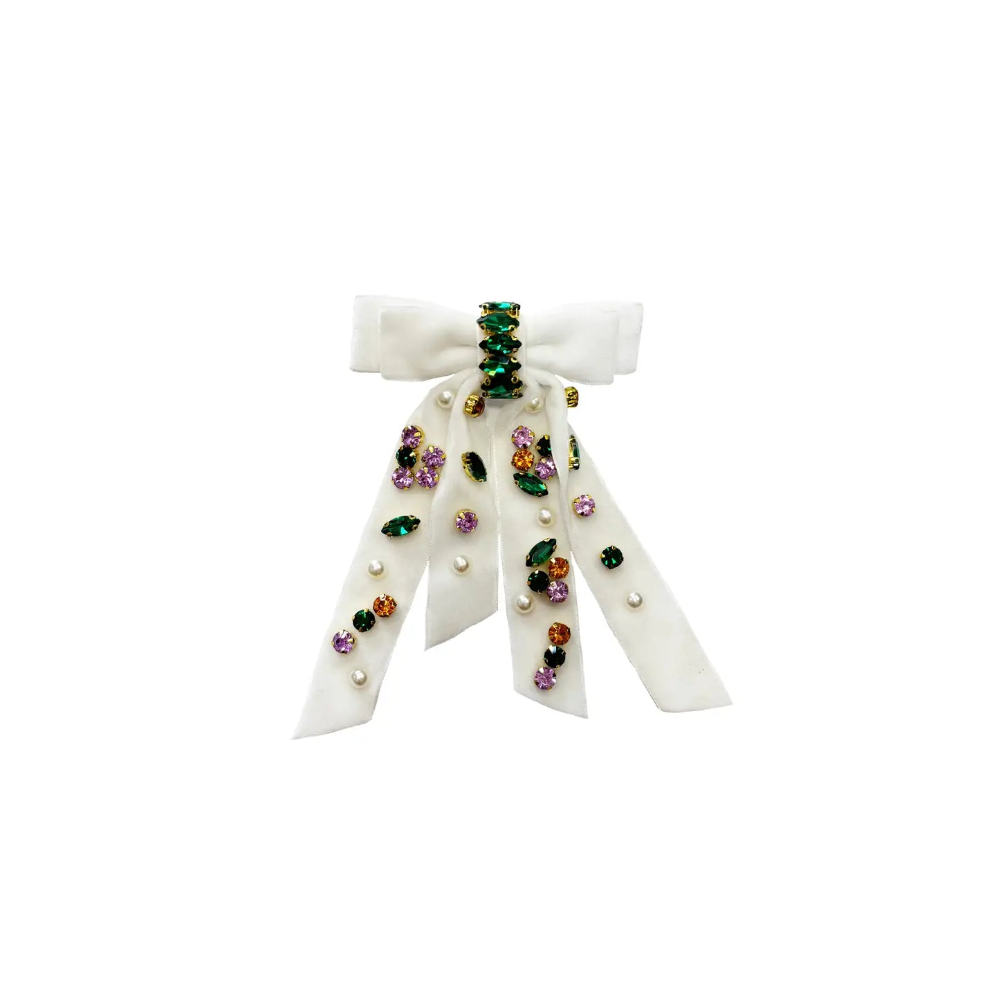 Bejeweled Mardi Gras Ribbon Bow | White