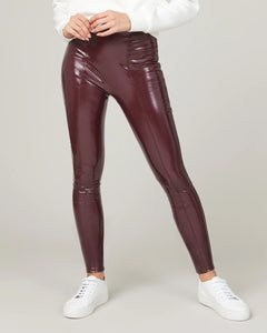 Faux Patent Leather Leggings - Ruby
