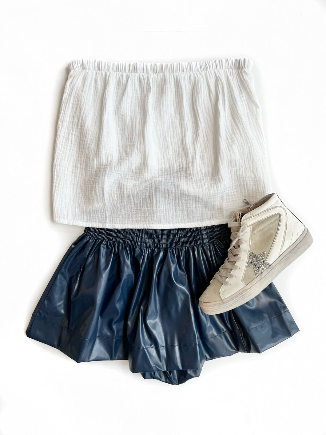 Leather Swing Short - Navy